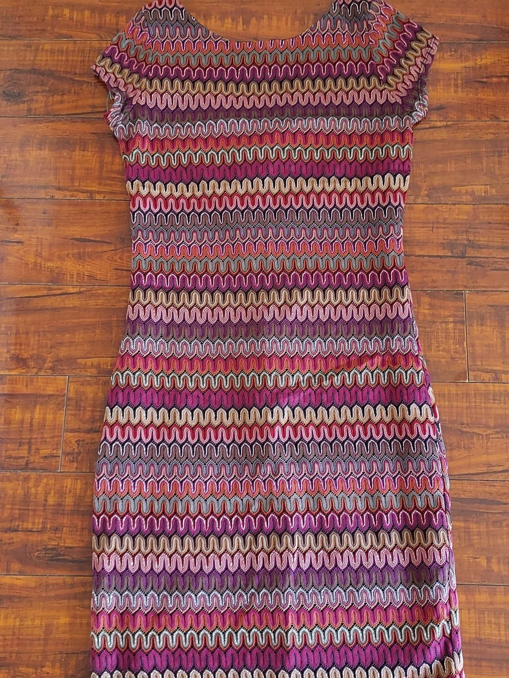 Amazon Women’s Multicolor Purple Pink Zigzag Knit Dress